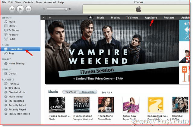 iTunes - انقر فوق iTunes Store لإنشاء حساب