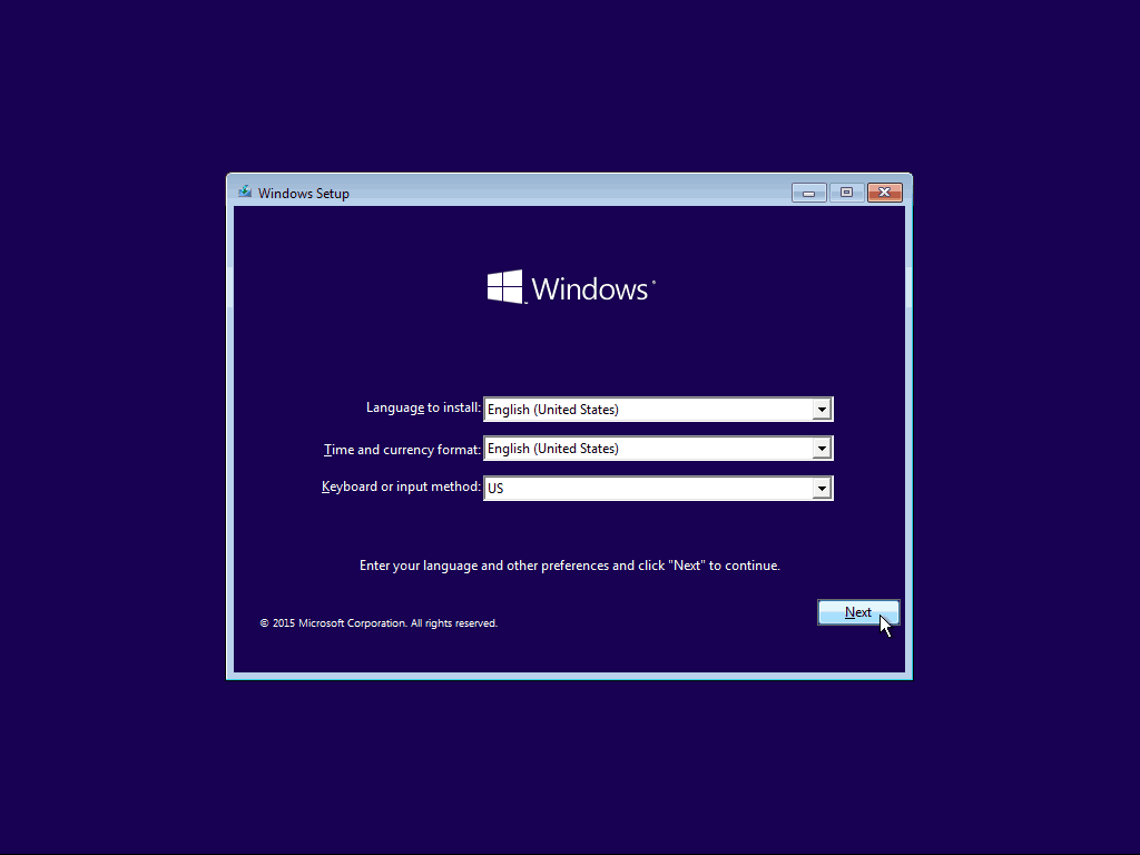 01 إعداد اللغة ، Windows 10 Clean Install