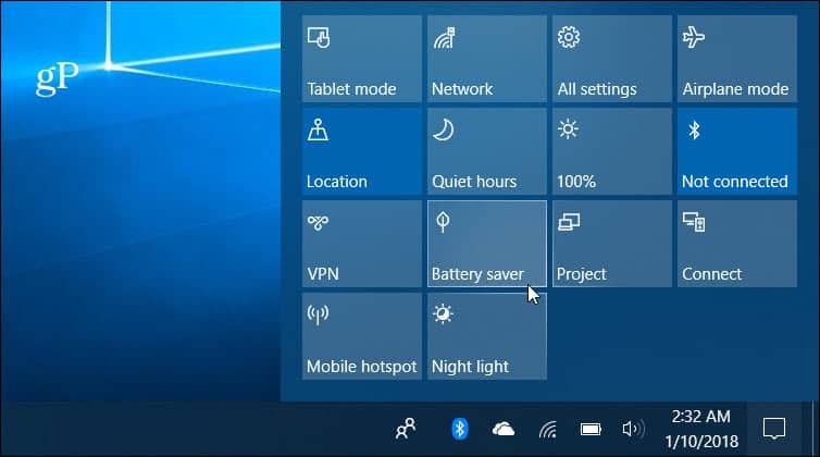 مركز عمل Windows 10 Battery Saver