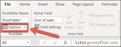 قائمة خيارات جدول Excel