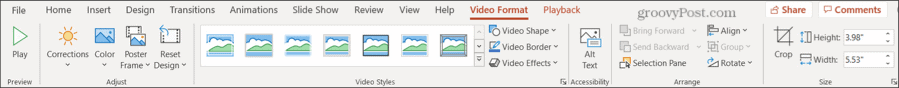 علامة تبويب تنسيق الفيديو في PowerPoint