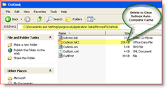 امسح ذاكرة التخزين المؤقت للإكمال التلقائي لبرنامج Outlook - Windows XP