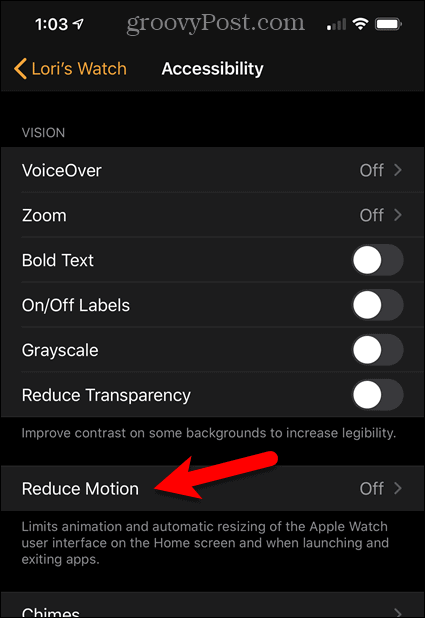 انقر على خيار Reduce Motion على iPhone