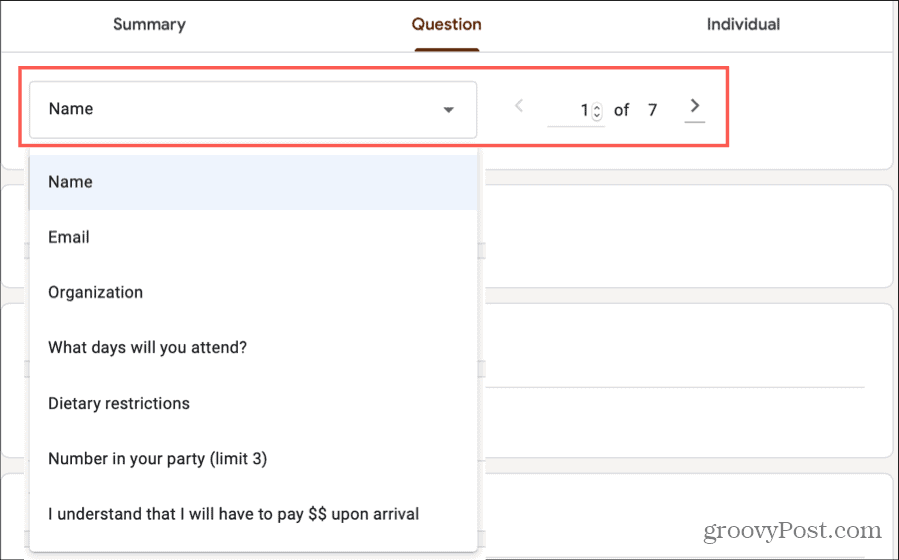 إجابات Google Forms حدد السؤال