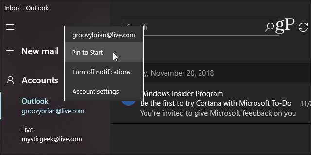 تثبيت البريد الإلكتروني Windows 10 ابدأ تطبيق البريد