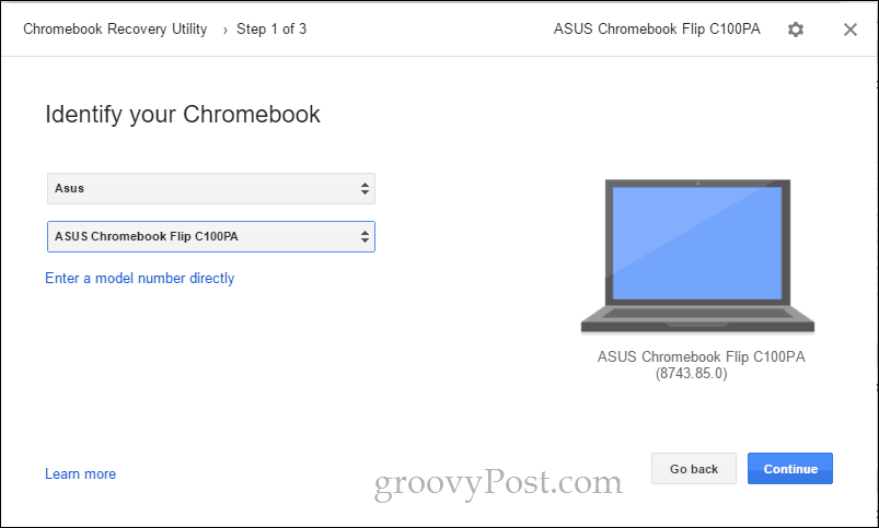 أداة استرداد chromebook اختيار نموذج