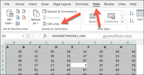 تحرير الروابط في Excel