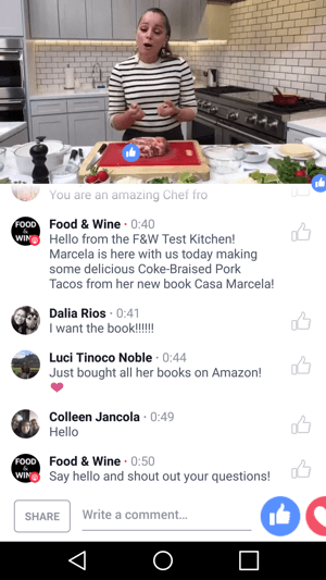 يقدم Food & Wine الشيف Marcela Valladolid في بث مباشر للتسويق المشترك على Facebook يستفيد منه كلا الطرفين.