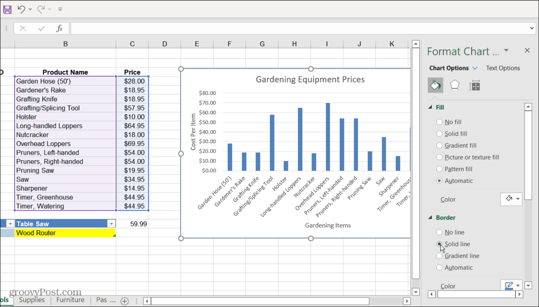  تنسيق قائمة خيارات الرسم البياني Excel
