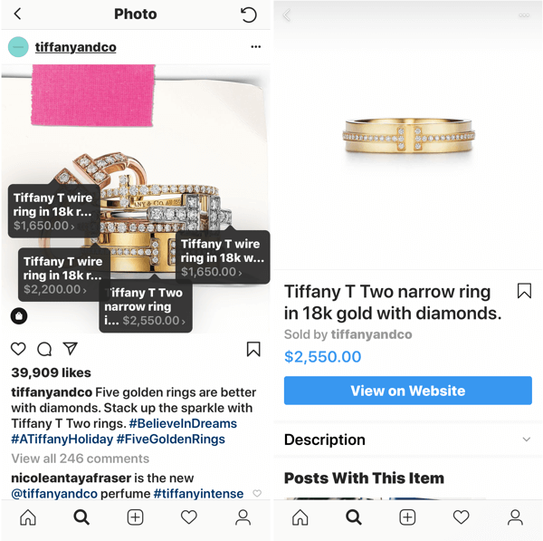 كيفية تحسين صورك على الإنستغرام ، نشر الصور القابل للتسوق بواسطة Tiffany & Co.
