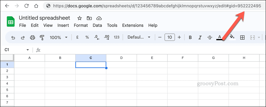 مثال على قيمة ورقة GID في جداول بيانات Google