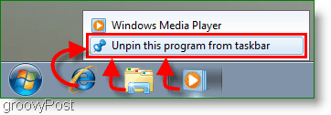 Windows 7 قم بإلغاء تثبيت برنامج من لقطة شاشة شريط المهام