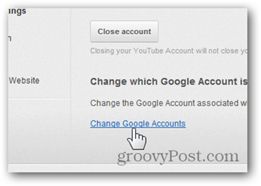 ربط حساب YouTube بحساب Google جديد - انقر فوق تغيير حسابات Google