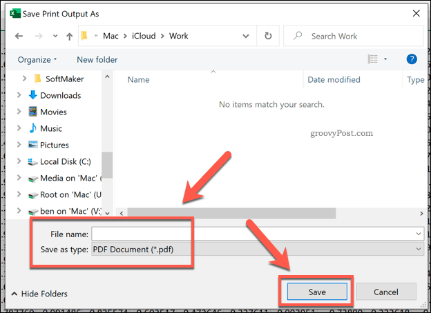 Excel طباعة إلى خيارات حفظ ملف PDF