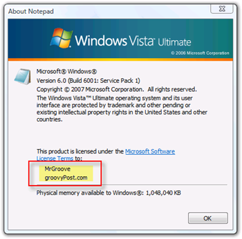 عرض المالك والمؤسسة لنظام التشغيل Windows Vista