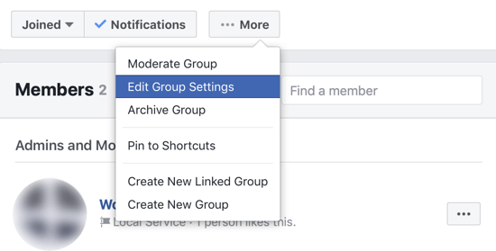 كيفية تحسين مجتمع مجموعة Facebook ، خيار القائمة لتعديل إعدادات مجموعة Facebook