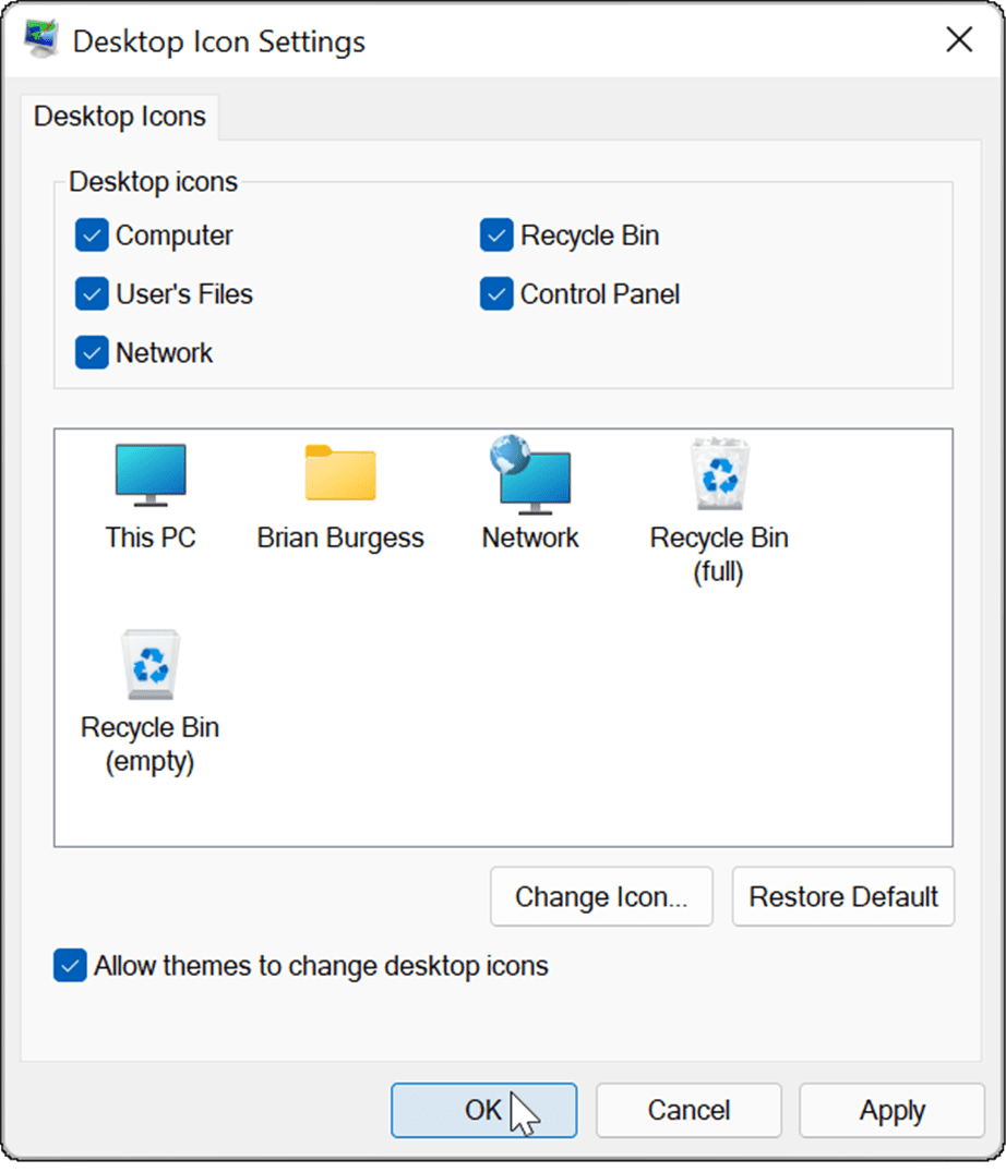 استعادة رموز سطح المكتب القديمة على Windows 11
