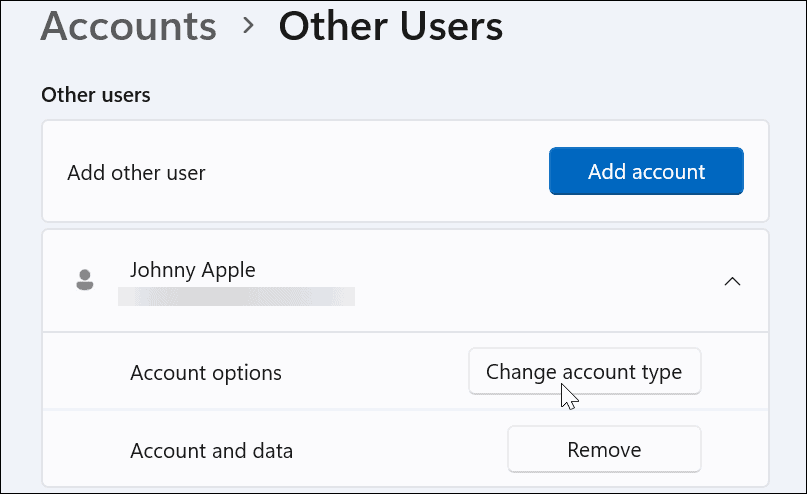 قم بتغيير نوع الحساب في Windows 11