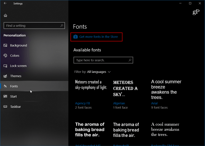 إعدادات Windows-10-font-font