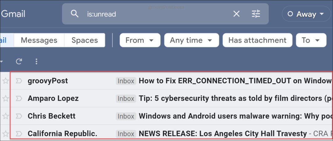 البحث عن رسائل البريد الإلكتروني غير المقروءة في Gmail