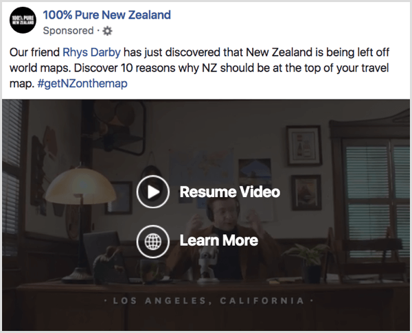 مثال للتوعية بإعلان الفيديو على Facebook