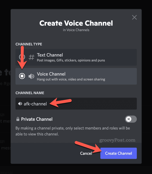 ضبط الخيارات لقناة صوتية جديدة على Discord
