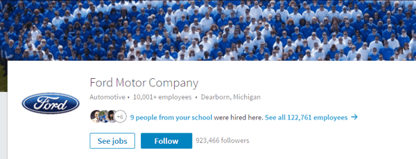تتضمن صفحة LinkedIn الخاصة بشركة Ford Motor Company صورًا ذات صلة وتفاصيل محدثة.