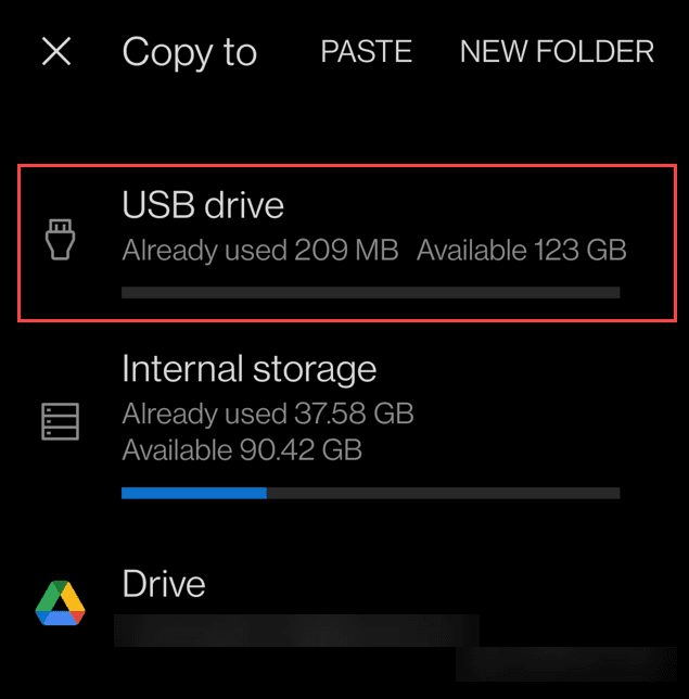 انقل الصور من Android إلى محرك أقراص USB