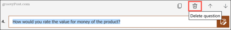 حذف سؤال في Microsoft Forms