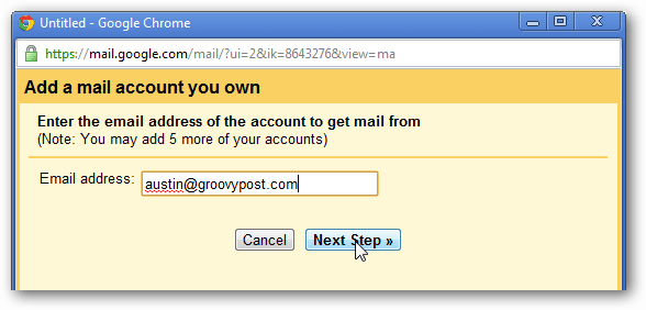 إضافة عنوان البريد الإلكتروني