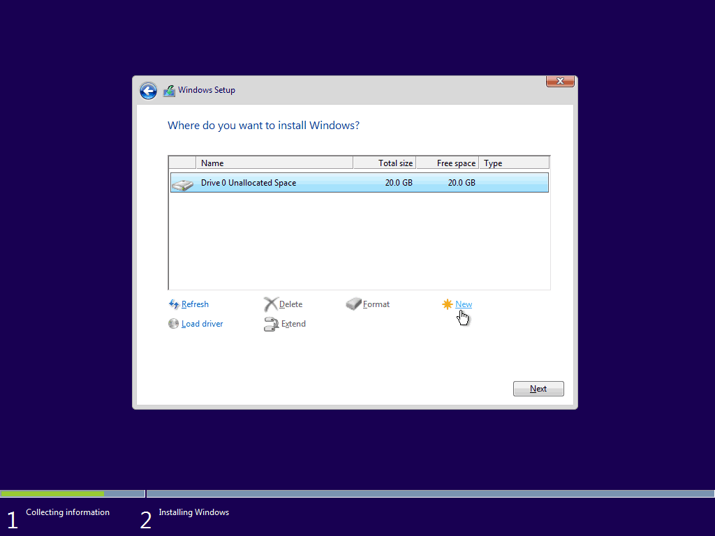 07 إنشاء قسم جديد من Unallocated Space 5 Windows 10 Clean Install