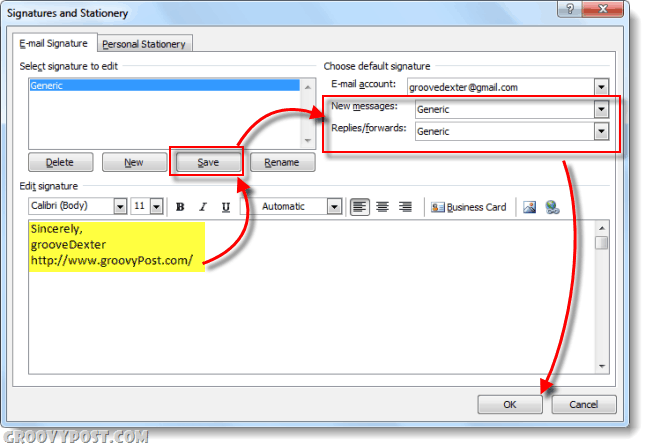 توقيعات البريد الإلكتروني في برنامج Outlook 2010