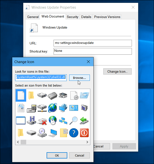 Windows 10: قم بإنشاء سطح مكتب أو بدء اختصار لـ Windows Update