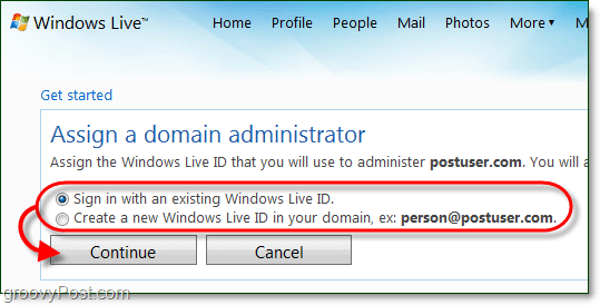 إنشاء حساب مسؤول مجال Windows مباشرة أو استخدام حساب مباشر حالي