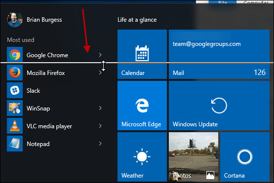 تغيير حجم قائمة ابدأ في Windows 10