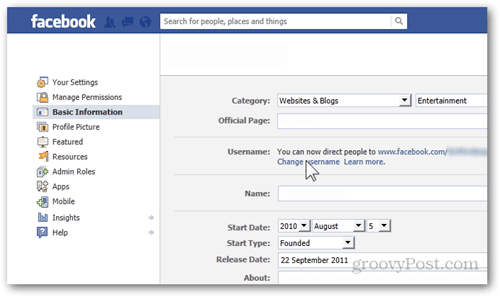 تفضيلات إعدادات الفيسبوك المعلومات الأساسية اسم المستخدم تغيير اسم المستخدم