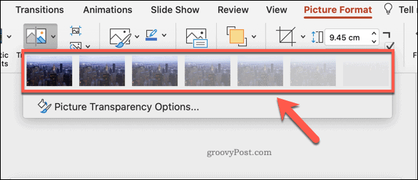خيارات الشفافية في PowerPoint