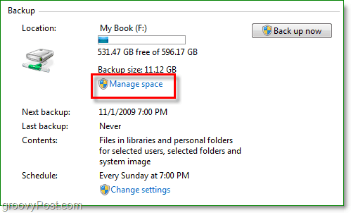 Windows 7 Backup - إدارة مساحة النسخ الاحتياطي على القرص