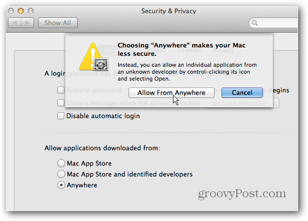 قم بإيقاف تشغيل OS X Mountain Lion Gatekeeper Security