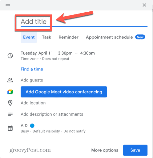 تقويم جوجل إضافة العنوان