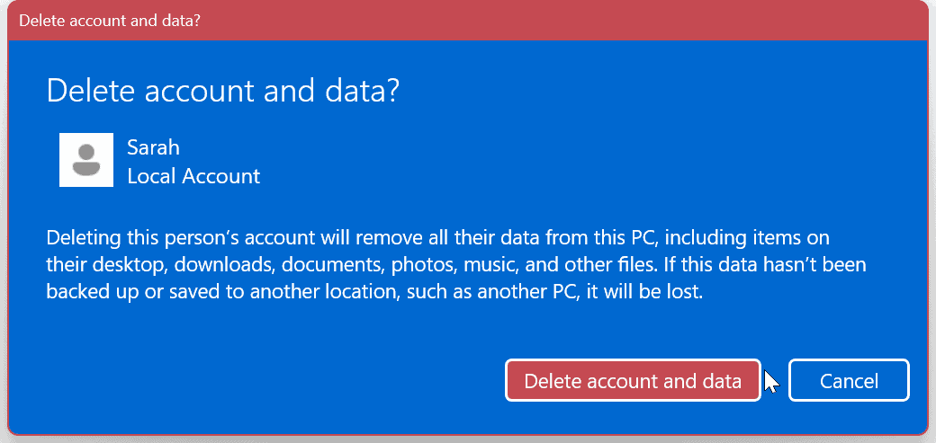 احذف حساب مستخدم على Windows 11