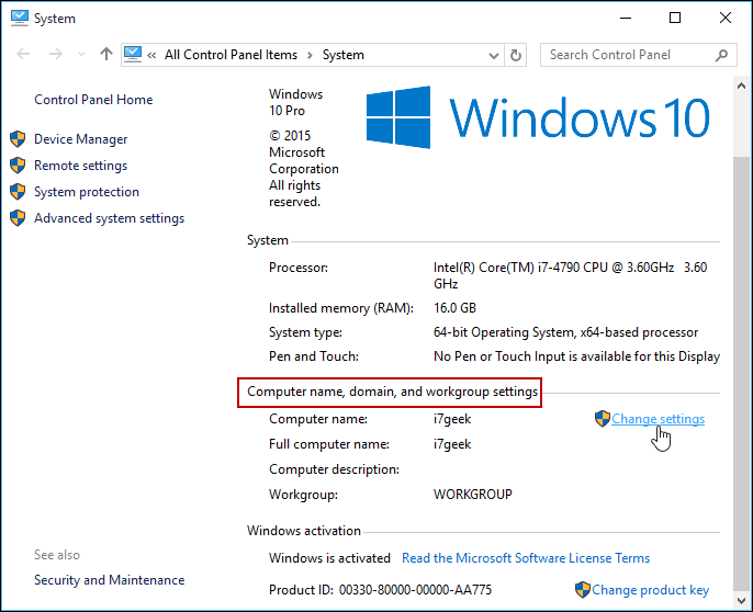 تغيير الإعدادات لوحة تحكم Windows 10