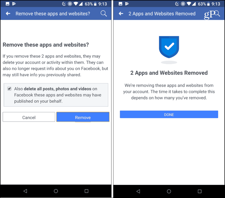 تأكد من إزالة تطبيقات الطرف الثالث Facebook mobile