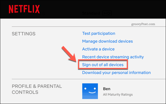 قم بتسجيل الخروج من جميع أجهزة Netflix في صفحة إعدادات حساب Netflix