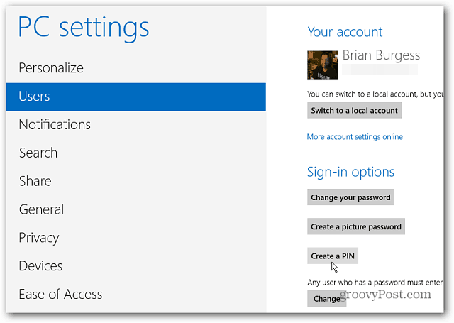 Windows 8: إنشاء رقم PIN لتسجيل الدخول