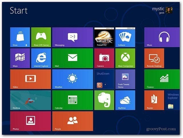 قم بإنشاء بلاط إيقاف تشغيل شاشة Windows 8