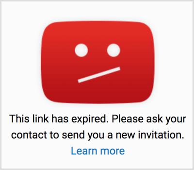 انتهت صلاحية رابط دعوة YouTube