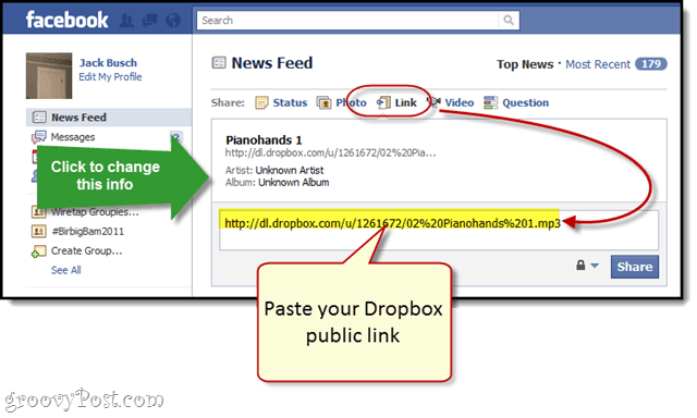 Facebook + Dropbox: تدفق MP3 مجاني على حائط Facebook الخاص بك