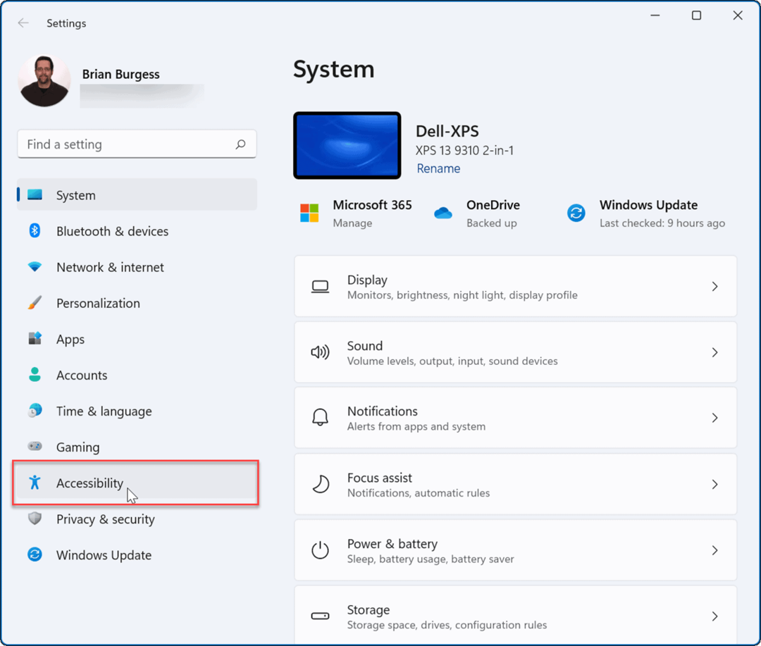 إمكانية الوصول إلى إعدادات Windows 11