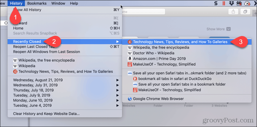 حدد علامة التبويب المغلقة مؤخرًا في Safari